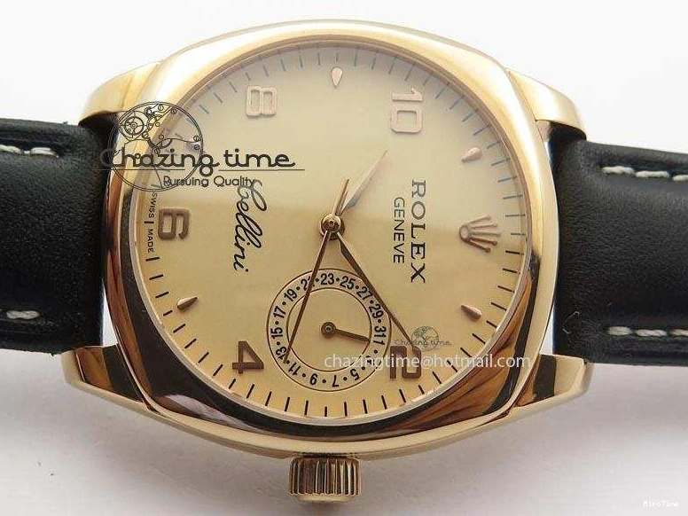 MiroTime 0103 EyeCatching Cellini Date RG Rose Gold Dial Numeral Markers On Black Leather Strap A 3884